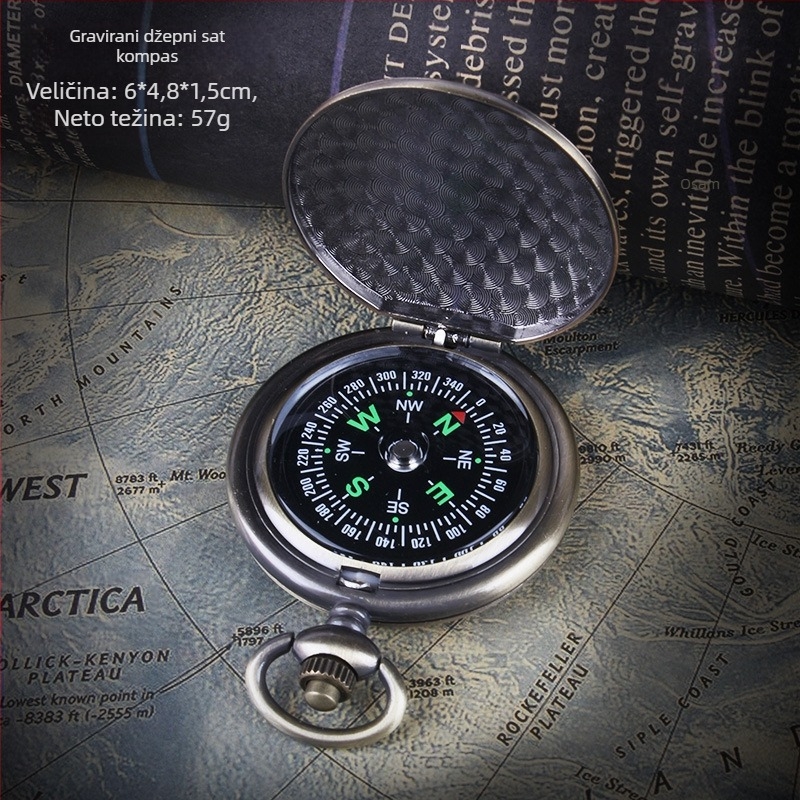 Džepni sat s kompasom za van, visokoprecizni višenamjenski studentski točan vodootporni instrument za sportski automobil s sjevernim kompasom