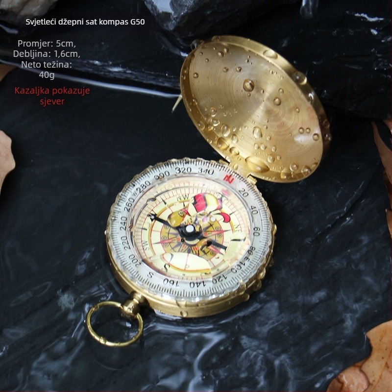 Džepni sat s kompasom za van, visokoprecizni višenamjenski studentski točan vodootporni instrument za sportski automobil s sjevernim kompasom