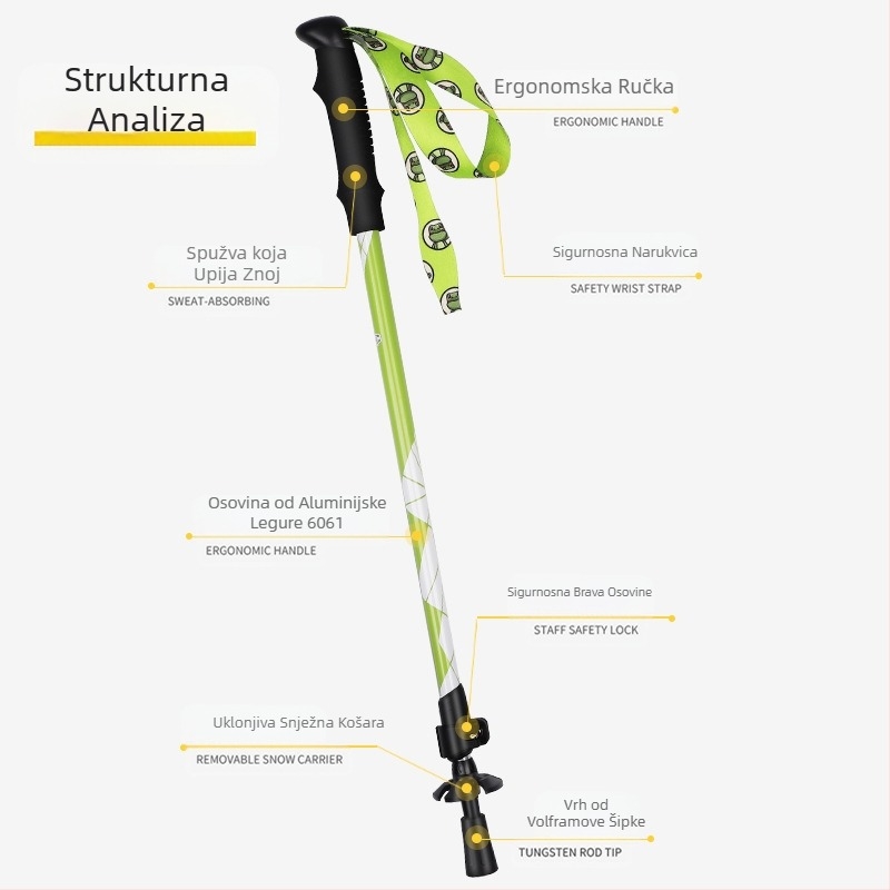 [Tvornica] Dječji alpenštok, sklopivi štak od neklizajuće aluminijske legure, višenamjenski, planinarski, jednodijelni, veleprodaja