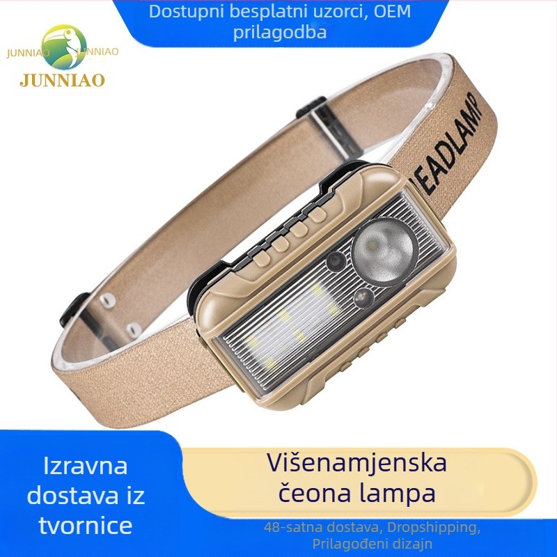 Prekogranična nova LED indukcijska naglavna lampa s dvostrukim izvorom svjetla, crvenim i bijelim izvorom svjetla, vanjska naglavna maska, noćno trčanje, ribolov, mala naglavna lampa, veleprodaja