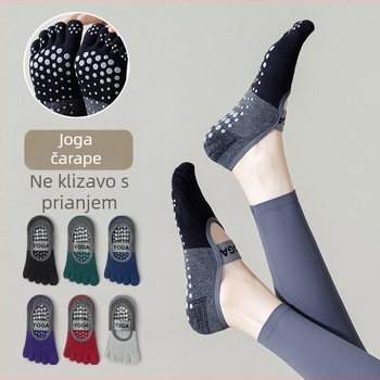 Čarape s pet prstiju za jogu, čamci, silikonske, neklizajuće s remenom, pamučne, ljetne tanke, prozračne, za unutarnju upotrebu i fitness