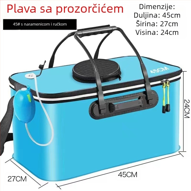 Prijenosna kanta za ribu s poklopcem, pumpa za kisik, EVA zadebljana kanta za ribolov, kutija za živu ribu, sklopiva prijenosna kanta za živu ribu za ribolov u divljini