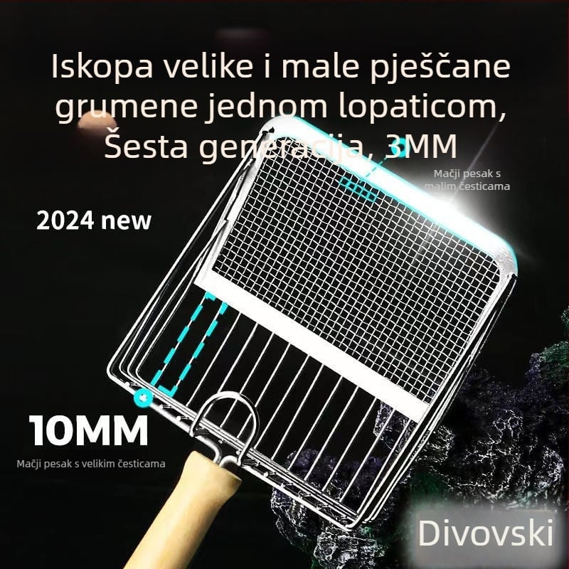 Lopata za mačji posip, lopata s finom rupom, velika metalna lopata za mačji izmet od nehrđajućeg čelika, bentonitna ruda, baza lopate za mačji posip, artefakt