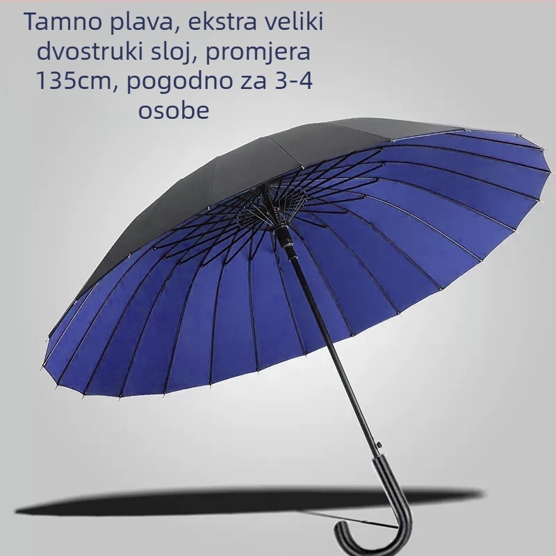24-kosni kišobran s automatskim dvostrukim kukom i ravnom šipkom, veleprodaja sunčanog kišobrana, prilagođenog reklamnog kišobrana, otpornog na vjetar, poslovnog kišobrana s dugom ručkom