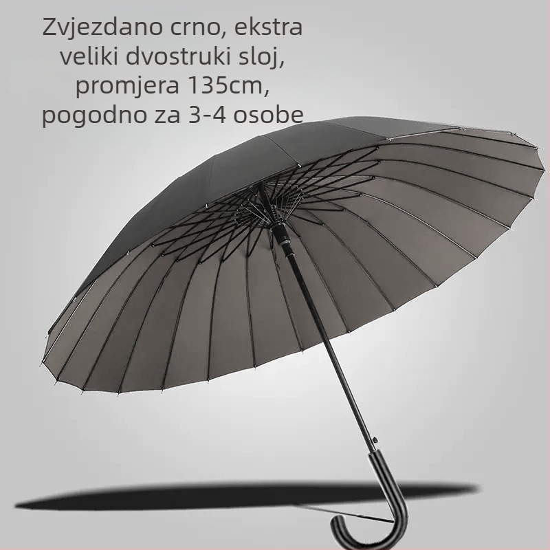 24-kosni kišobran s automatskim dvostrukim kukom i ravnom šipkom, veleprodaja sunčanog kišobrana, prilagođenog reklamnog kišobrana, otpornog na vjetar, poslovnog kišobrana s dugom ručkom