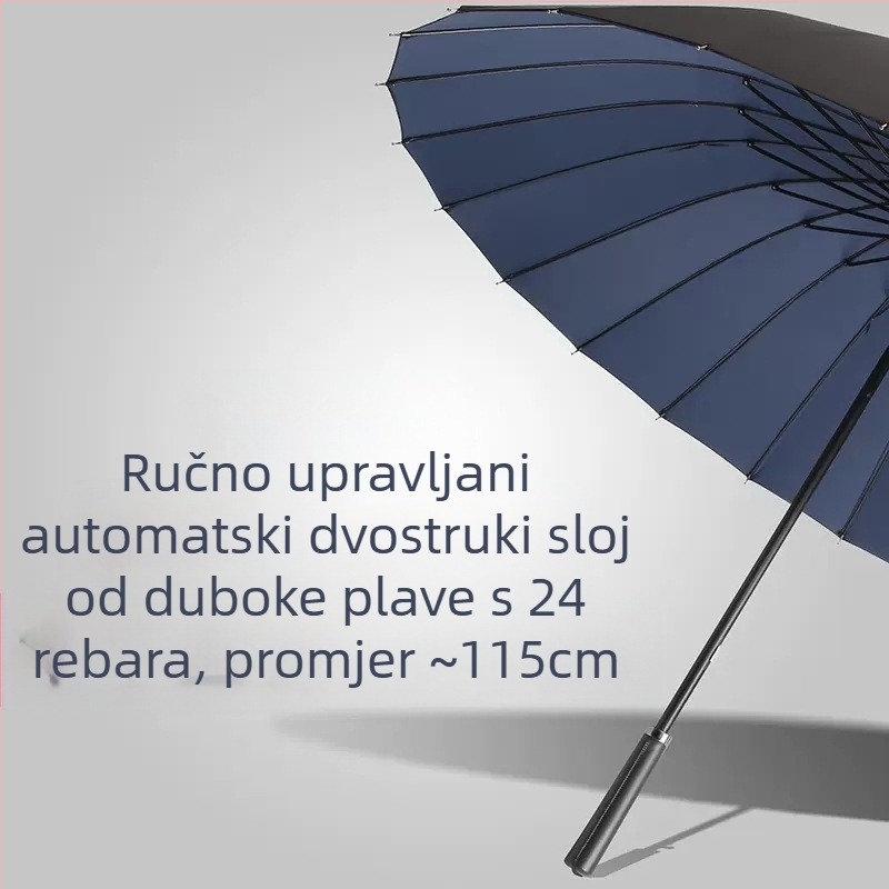 24-kosni kišobran s automatskim dvostrukim kukom i ravnom šipkom, veleprodaja sunčanog kišobrana, prilagođenog reklamnog kišobrana, otpornog na vjetar, poslovnog kišobrana s dugom ručkom