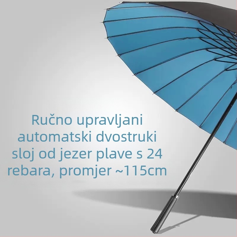 24-kosni kišobran s automatskim dvostrukim kukom i ravnom šipkom, veleprodaja sunčanog kišobrana, prilagođenog reklamnog kišobrana, otpornog na vjetar, poslovnog kišobrana s dugom ručkom