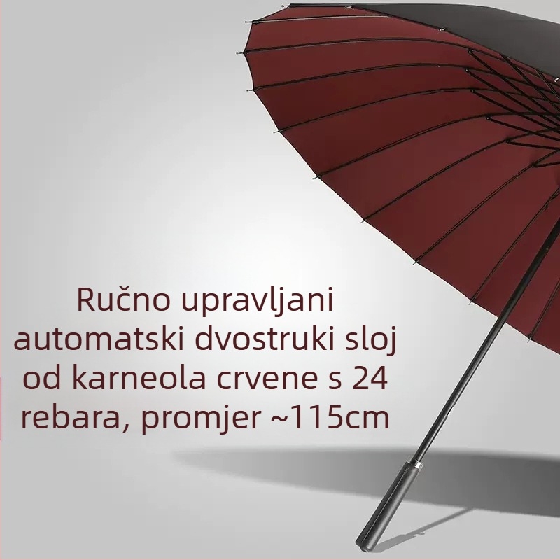 24-kosni kišobran s automatskim dvostrukim kukom i ravnom šipkom, veleprodaja sunčanog kišobrana, prilagođenog reklamnog kišobrana, otpornog na vjetar, poslovnog kišobrana s dugom ručkom