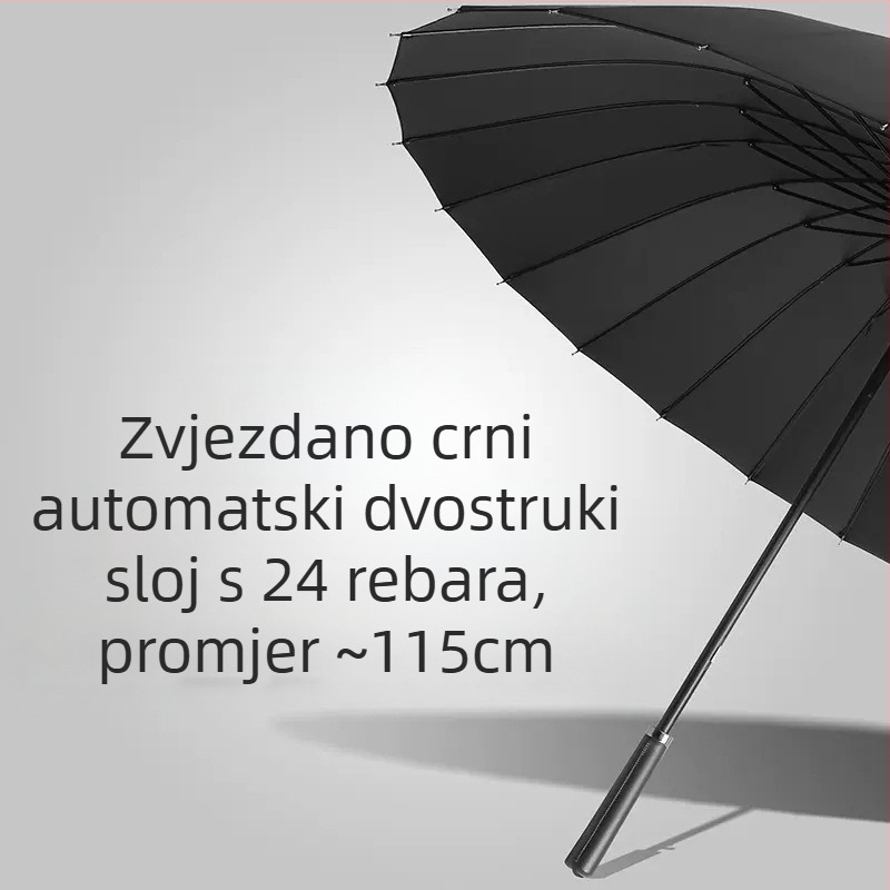 24-kosni kišobran s automatskim dvostrukim kukom i ravnom šipkom, veleprodaja sunčanog kišobrana, prilagođenog reklamnog kišobrana, otpornog na vjetar, poslovnog kišobrana s dugom ručkom