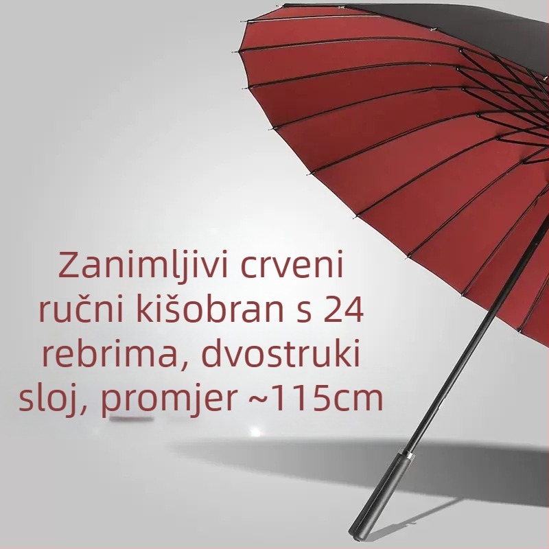 24-kosni kišobran s automatskim dvostrukim kukom i ravnom šipkom, veleprodaja sunčanog kišobrana, prilagođenog reklamnog kišobrana, otpornog na vjetar, poslovnog kišobrana s dugom ručkom