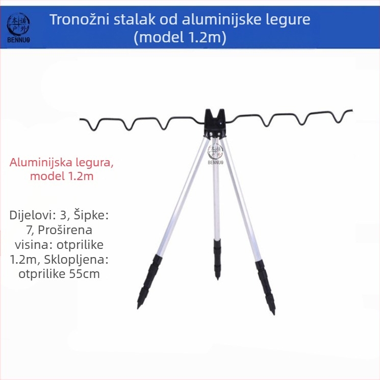 Nosač za morski štap za ribolov od aluminijske legure, umetnut u zemlju, trokutasti nosač, teleskopski štap za bacanje dugog dometa, tronožac za morski štap za vanjski ribolov
