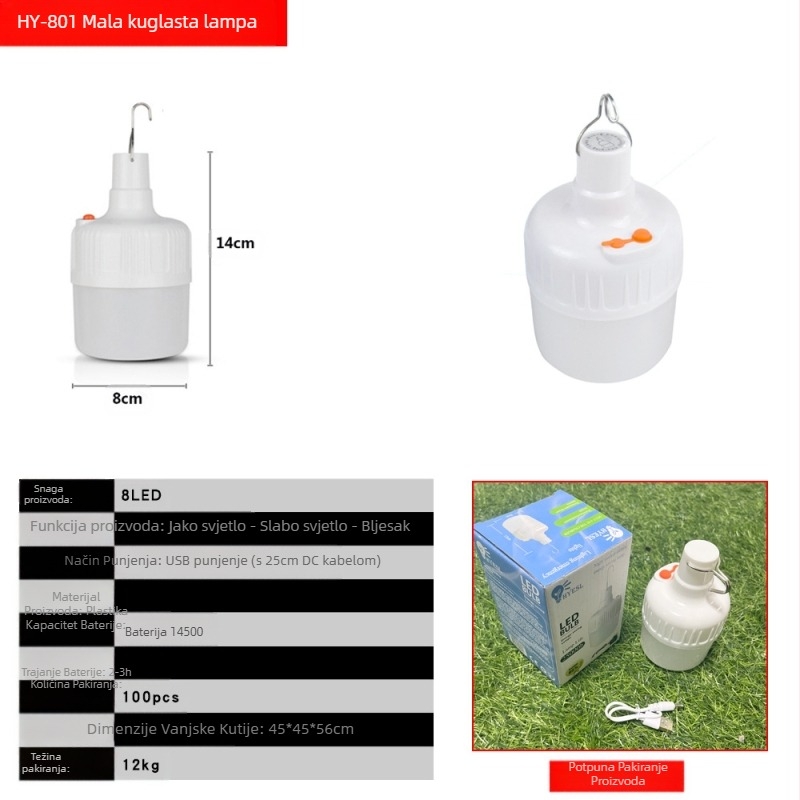 Solarno punjenje LED svjetlo za hitne slučajeve Noćna tržnica Mobilno svjetlo za kampiranje Vanjska rasvjeta Viseće svjetlo Žarulja s daljinskim upravljačem
