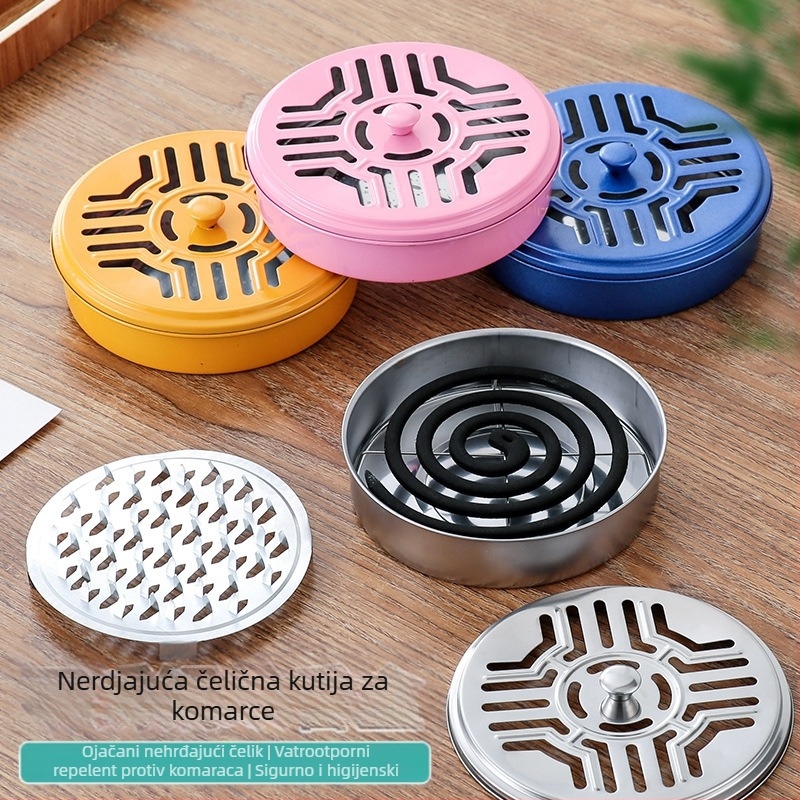 Zadebljana kutija za tamjan protiv komaraca od nehrđajućeg čelika, pojačana s poklopcem, kućanski tanjur za tamjan protiv komaraca, stalak za tamjan protiv komaraca sa sivom pločom, vatrootporna kreativna peć od sandalovine