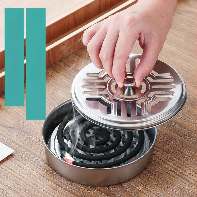 Zadebljana kutija za tamjan protiv komaraca od nehrđajućeg čelika, pojačana s poklopcem, kućanski tanjur za tamjan protiv komaraca, stalak za tamjan protiv komaraca sa sivom pločom, vatrootporna kreativna peć od sandalovine