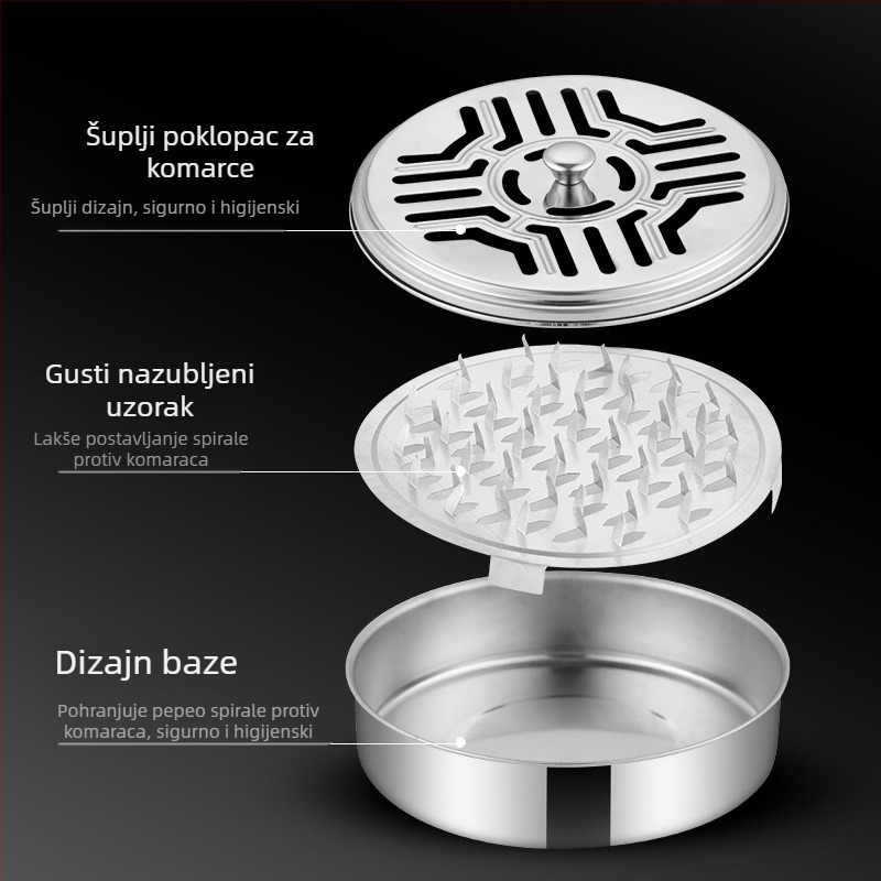 Zadebljana kutija za tamjan protiv komaraca od nehrđajućeg čelika, pojačana s poklopcem, kućanski tanjur za tamjan protiv komaraca, stalak za tamjan protiv komaraca sa sivom pločom, vatrootporna kreativna peć od sandalovine