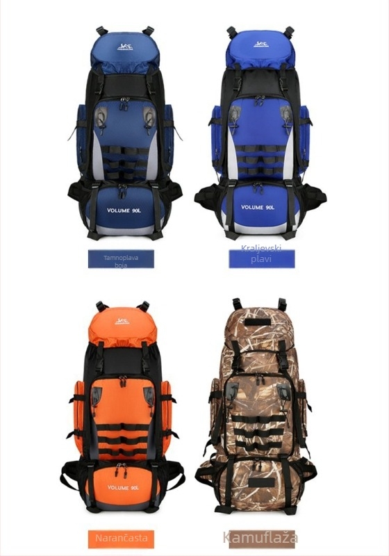 Planinarska torba velikog kapaciteta 90L, vanjski ruksak, vodoodbojni, planinarski, kamperski, putni, za muškarce