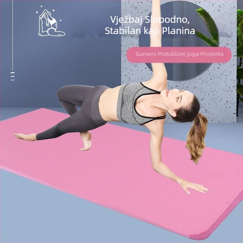 NBR prostirka za jogu, zadebljana, neklizajuća, upija udarce, tiha, proširena i podstavljena, prostirka za jogu za odrasle, muškarce i žene, fitness i gimnastiku