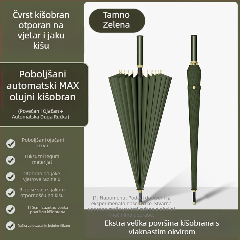 Kišobran od 24 kostiju, automatski kišobran, veliki, predimenzionirani, tvornički veleprodajni ravni kišobran s dugom ručkom, sunčan i kišan, logotip dvojne namjene