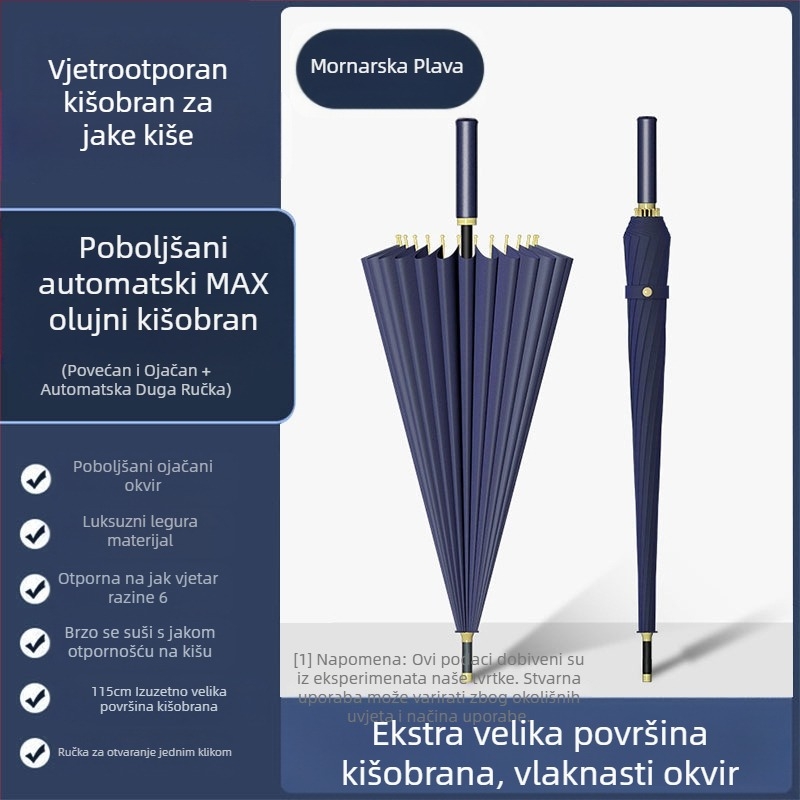 Kišobran od 24 kostiju, automatski kišobran, veliki, predimenzionirani, tvornički veleprodajni ravni kišobran s dugom ručkom, sunčan i kišan, logotip dvojne namjene