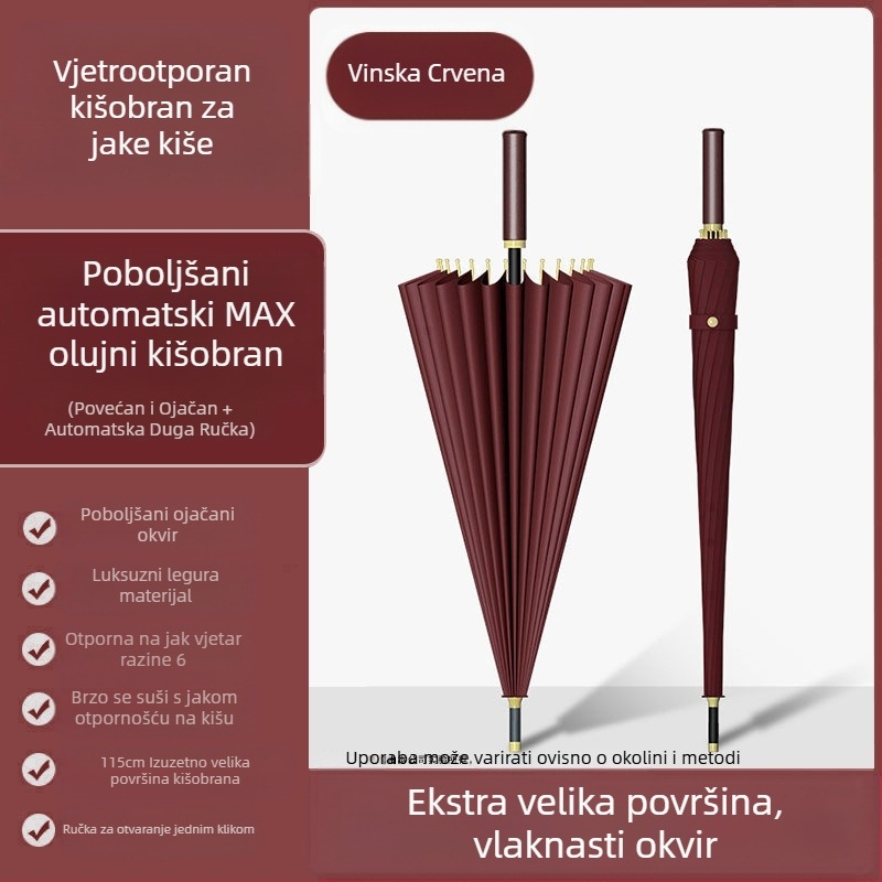 Kišobran od 24 kostiju, automatski kišobran, veliki, predimenzionirani, tvornički veleprodajni ravni kišobran s dugom ručkom, sunčan i kišan, logotip dvojne namjene