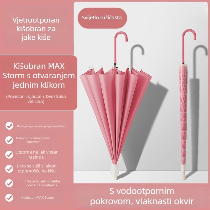 Kišobran od 24 kostiju, automatski kišobran, veliki, predimenzionirani, tvornički veleprodajni ravni kišobran s dugom ručkom, sunčan i kišan, logotip dvojne namjene