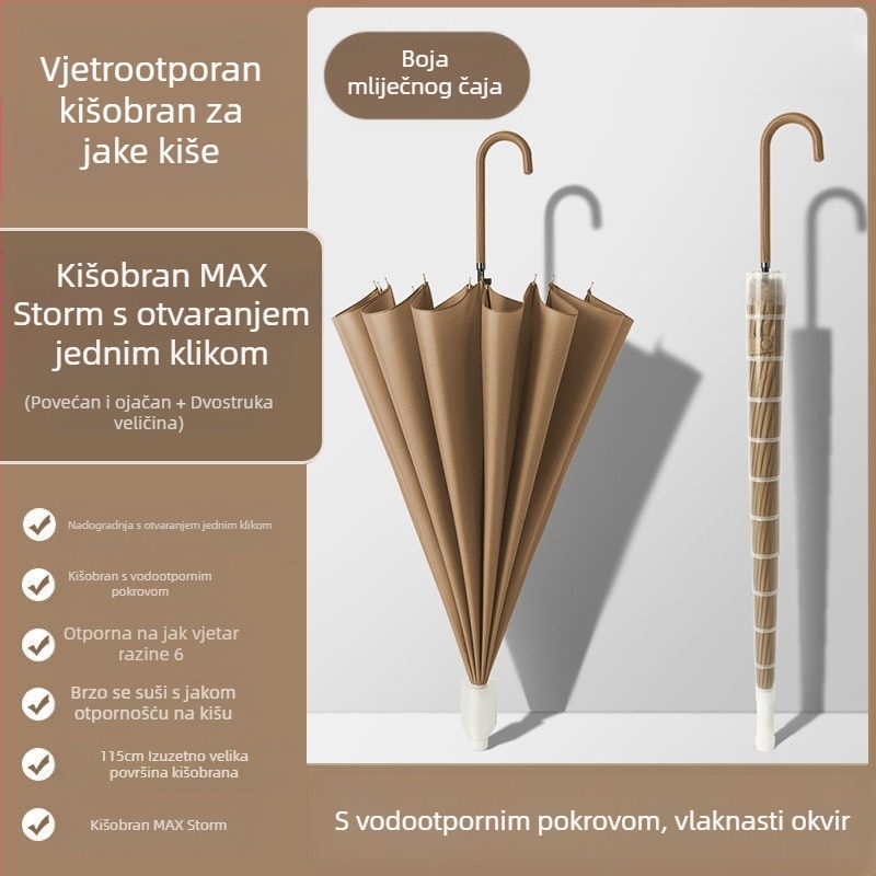Kišobran od 24 kostiju, automatski kišobran, veliki, predimenzionirani, tvornički veleprodajni ravni kišobran s dugom ručkom, sunčan i kišan, logotip dvojne namjene