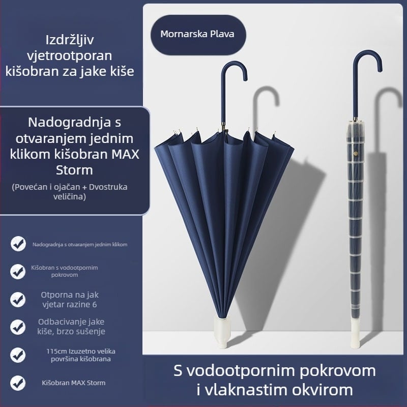 Kišobran od 24 kostiju, automatski kišobran, veliki, predimenzionirani, tvornički veleprodajni ravni kišobran s dugom ručkom, sunčan i kišan, logotip dvojne namjene