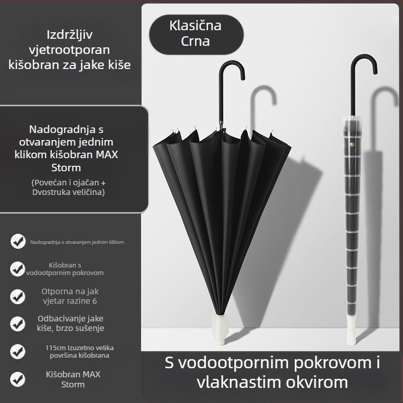 Kišobran od 24 kostiju, automatski kišobran, veliki, predimenzionirani, tvornički veleprodajni ravni kišobran s dugom ručkom, sunčan i kišan, logotip dvojne namjene