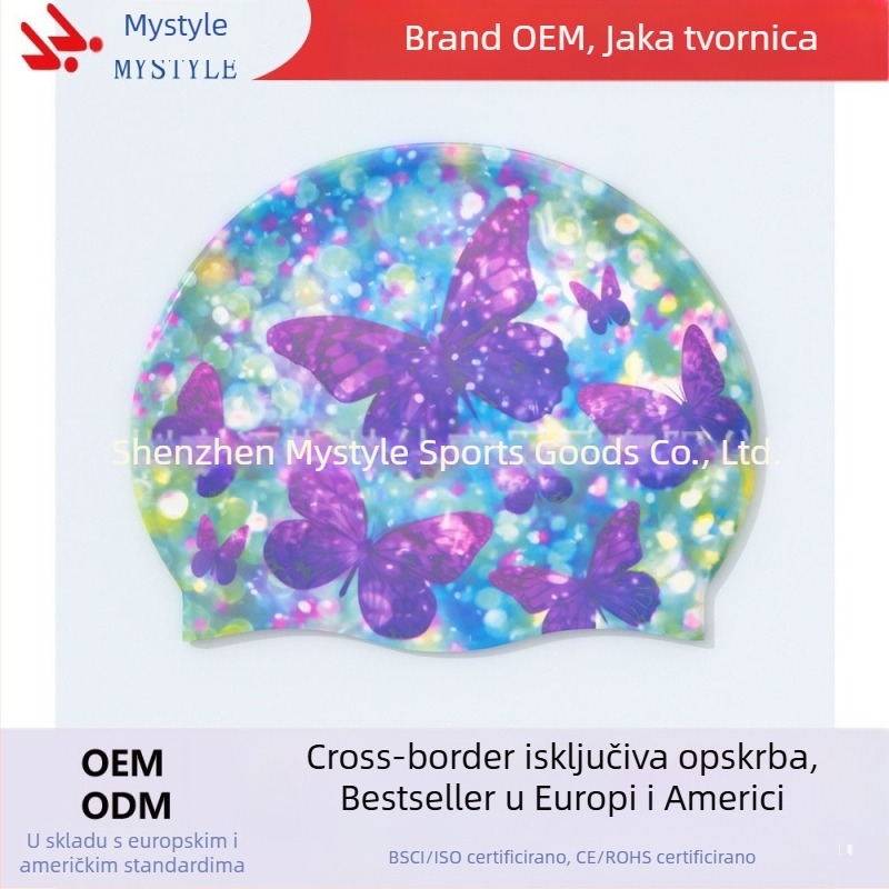 Kapa za plivanje za odrasle Amazon Color Butterfly kapa za plivanje za žene duga kosa silikonska kapa za plivanje za žene duga kosa uvećana
