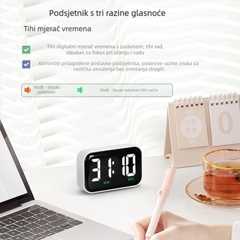 Timer za učenje, namjenski LED elektronički dječji timer, budilica, štoperica, dvostruka namjena, invertirani kuhinjski podsjetnik s velikim zaslonom