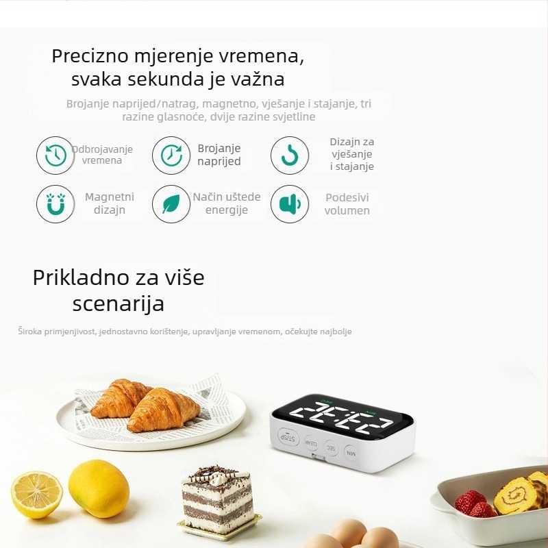 Timer za učenje, namjenski LED elektronički dječji timer, budilica, štoperica, dvostruka namjena, invertirani kuhinjski podsjetnik s velikim zaslonom