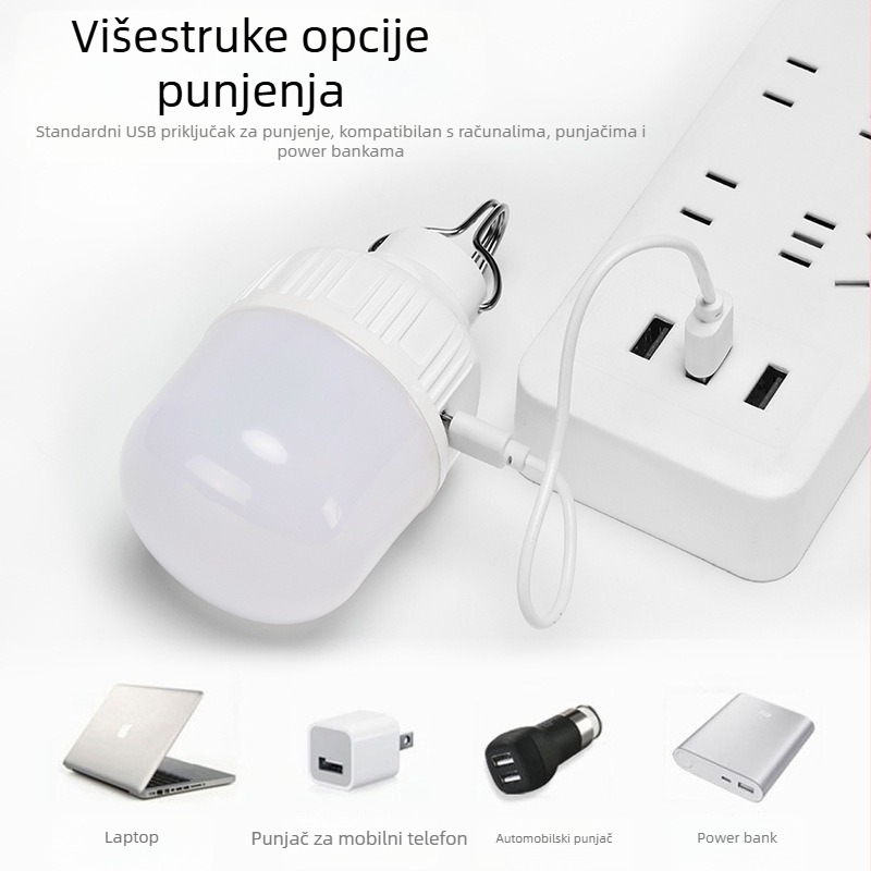 Nova LED žarulja za punjenje 3 vanjska vodootporna noćna tržnica, prijenosna rasvjeta za hitne slučajeve nestanka struje