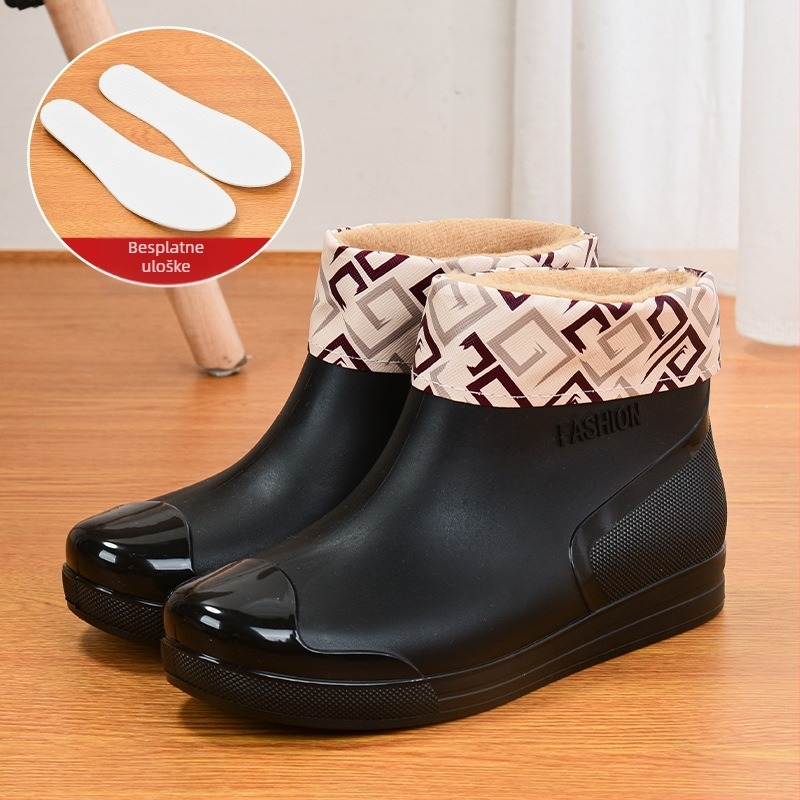 Modne ženske gumene čizme, kratke tubusaste, vanjske cipele za vodu, tople neklizajuće gumene čizme, vodootporne čizme, kuhinjske, autopraonice, gumene cipele za rad