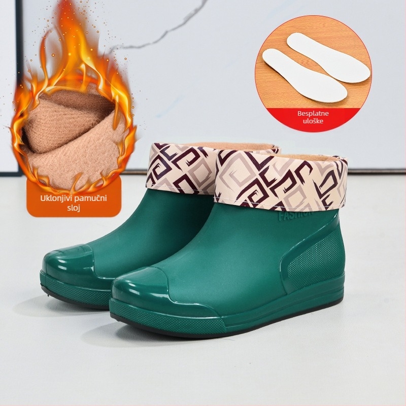 Modne ženske gumene čizme, kratke tubusaste, vanjske cipele za vodu, tople neklizajuće gumene čizme, vodootporne čizme, kuhinjske, autopraonice, gumene cipele za rad