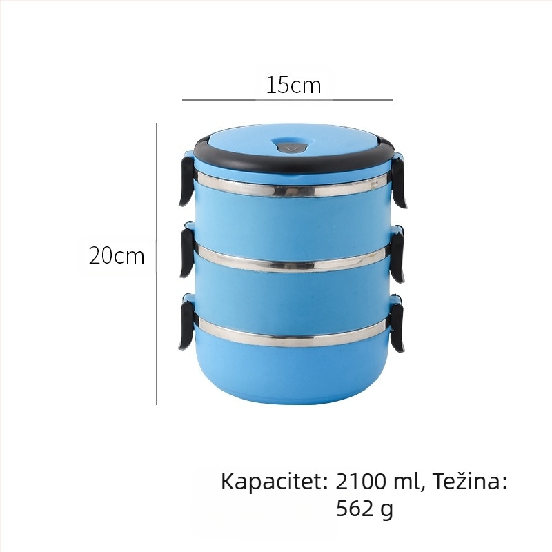 Kutija za ručak za studente od nehrđajućeg čelika 304, okrugla zatvorena kutija za konzerviranje, višeslojna praktična izolacijska kutija za ručak s otisnutim logotipom