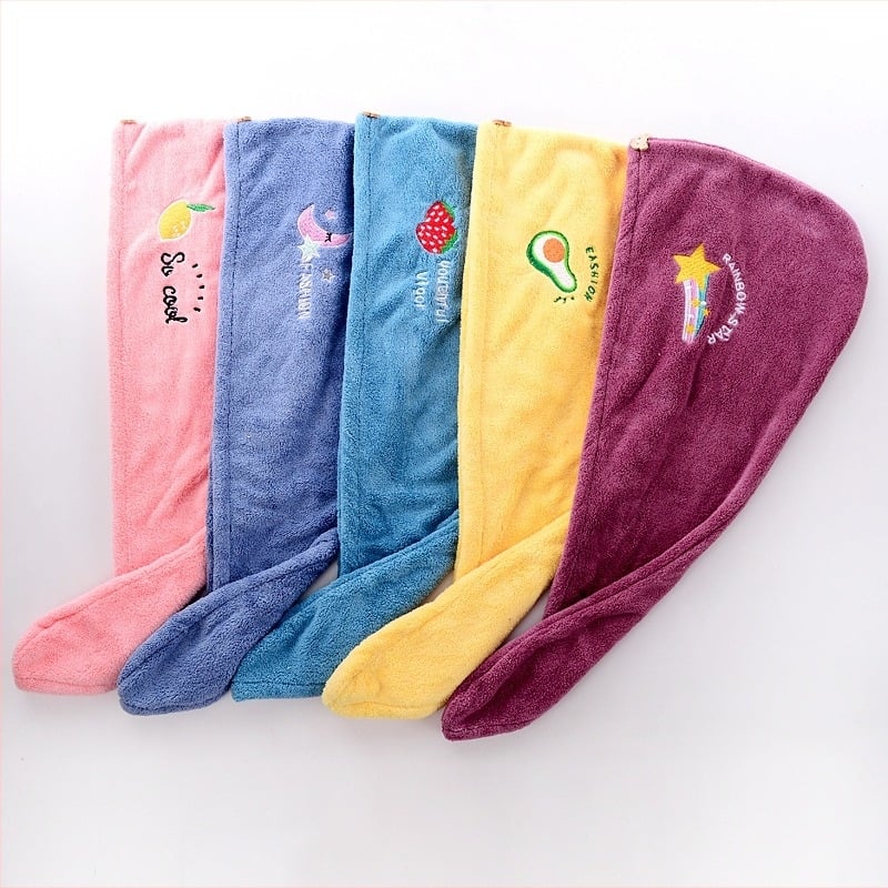 Ženska kapa za suhu kosu, zadebljana, ne linja se, turban s vezom od koraljnog baršuna i crtanim motivima, mekan, upijajući vodu, brzosušeći turban