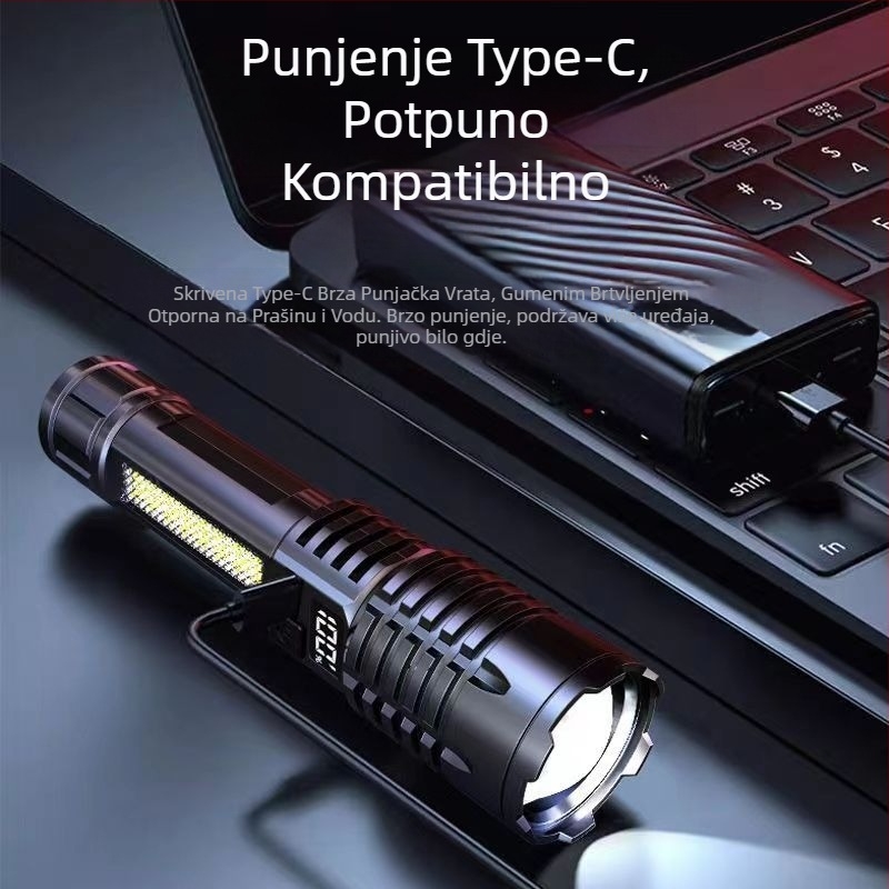Prekogranična vanjska svjetiljka za patrolu, reflektor dugog dometa, snažno svjetlo, prijenosno punjivo zumiranje bijelo lasersko svjetlo