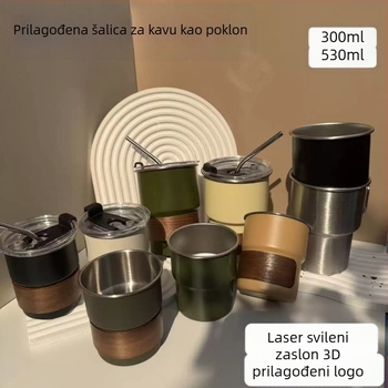 Šalica za kavu od nehrđajućeg čelika 304, za kampiranje na otvorenom, natpis u boji s ručkom, stepenasta šalica, šalica za pivo