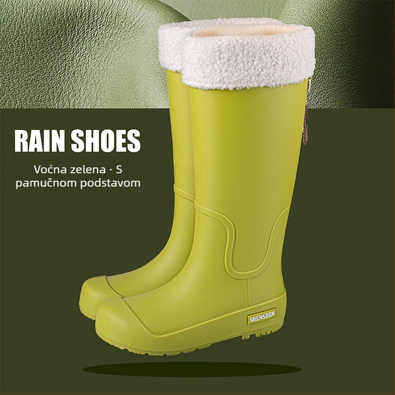 Ženske čizme za kišu, visoke modne vodene cipele za odrasle, neklizajuće duge čizme za kišu, ženske vanjske vodootporne čizme za vodu s flis podstavom, radne gumene cipele