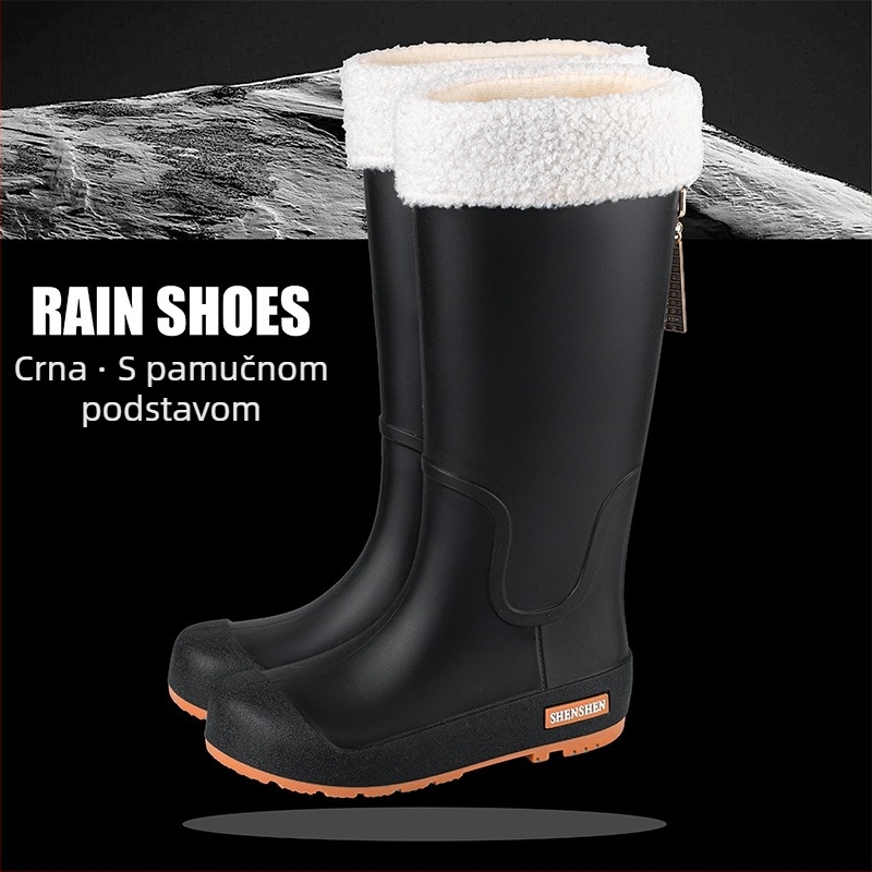 Ženske čizme za kišu, visoke modne vodene cipele za odrasle, neklizajuće duge čizme za kišu, ženske vanjske vodootporne čizme za vodu s flis podstavom, radne gumene cipele