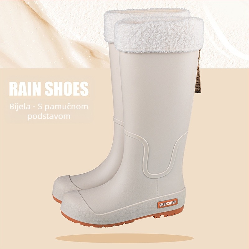 Ženske čizme za kišu, visoke modne vodene cipele za odrasle, neklizajuće duge čizme za kišu, ženske vanjske vodootporne čizme za vodu s flis podstavom, radne gumene cipele