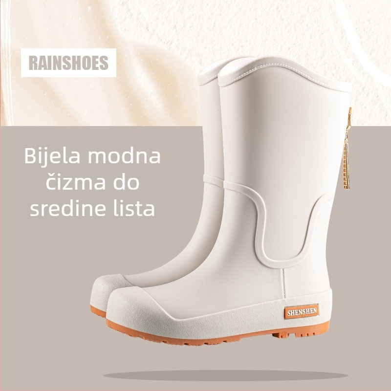 Ženske čizme za kišu, visoke modne vodene cipele za odrasle, neklizajuće duge čizme za kišu, ženske vanjske vodootporne čizme za vodu s flis podstavom, radne gumene cipele
