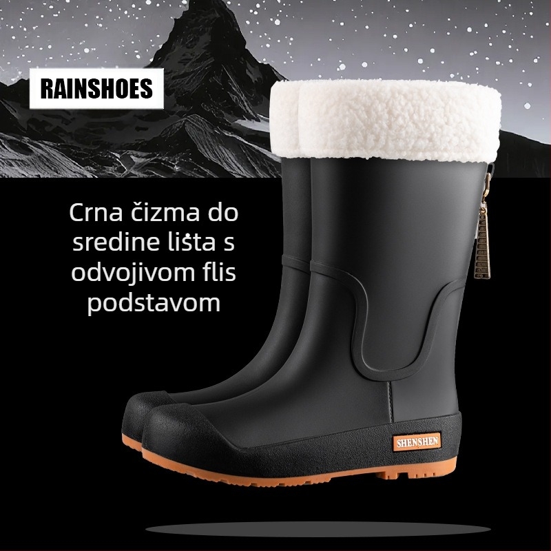 Ženske čizme za kišu, visoke modne vodene cipele za odrasle, neklizajuće duge čizme za kišu, ženske vanjske vodootporne čizme za vodu s flis podstavom, radne gumene cipele