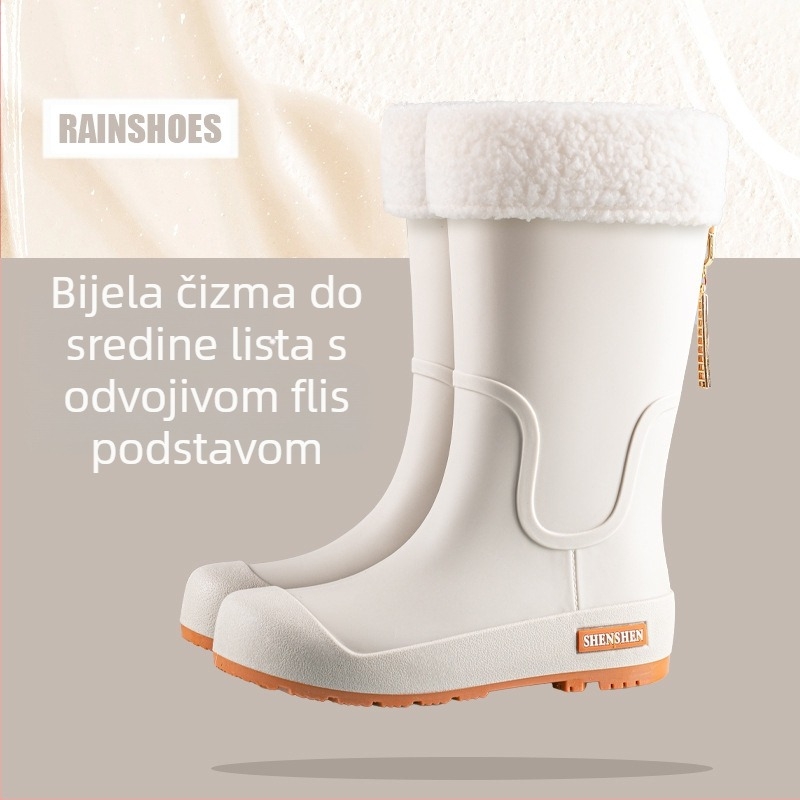 Ženske čizme za kišu, visoke modne vodene cipele za odrasle, neklizajuće duge čizme za kišu, ženske vanjske vodootporne čizme za vodu s flis podstavom, radne gumene cipele