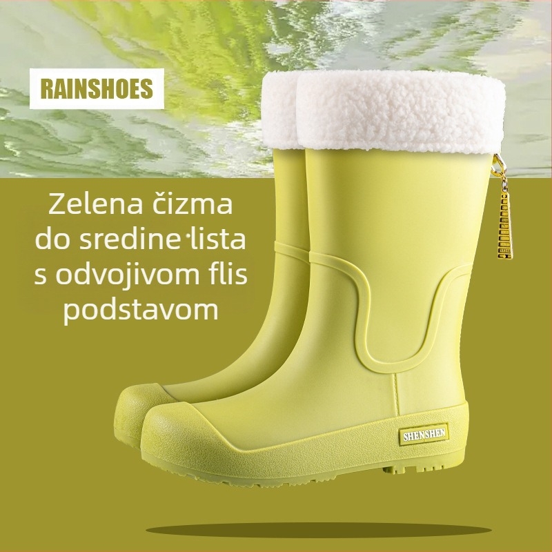 Ženske čizme za kišu, visoke modne vodene cipele za odrasle, neklizajuće duge čizme za kišu, ženske vanjske vodootporne čizme za vodu s flis podstavom, radne gumene cipele