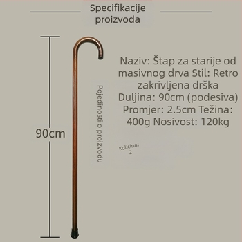 Štake za starije osobe, masivno drvo, integrirana kuka za štap, zakrivljena ručka, drvene štake, veleprodaja, dropshipping, retro drvene