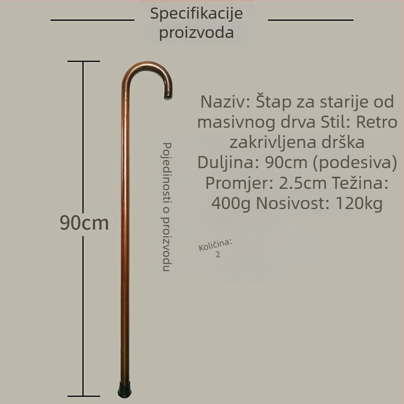 Štake za starije osobe, masivno drvo, integrirana kuka za štap, zakrivljena ručka, drvene štake, veleprodaja, dropshipping, retro drvene