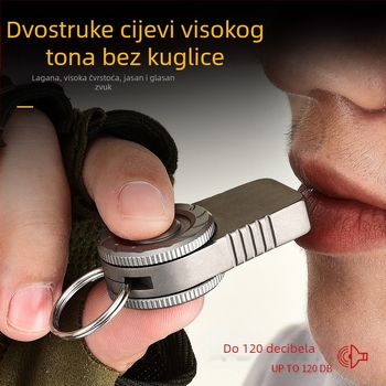 Zviždaljka za spašavanje života od titanijeve legure za kampiranje na otvorenom, dvostruka zviždaljka s pucketanjem, prijenosna zviždaljka s privjeskom za ključeve, višenamjenska dekompresijska zviždaljka