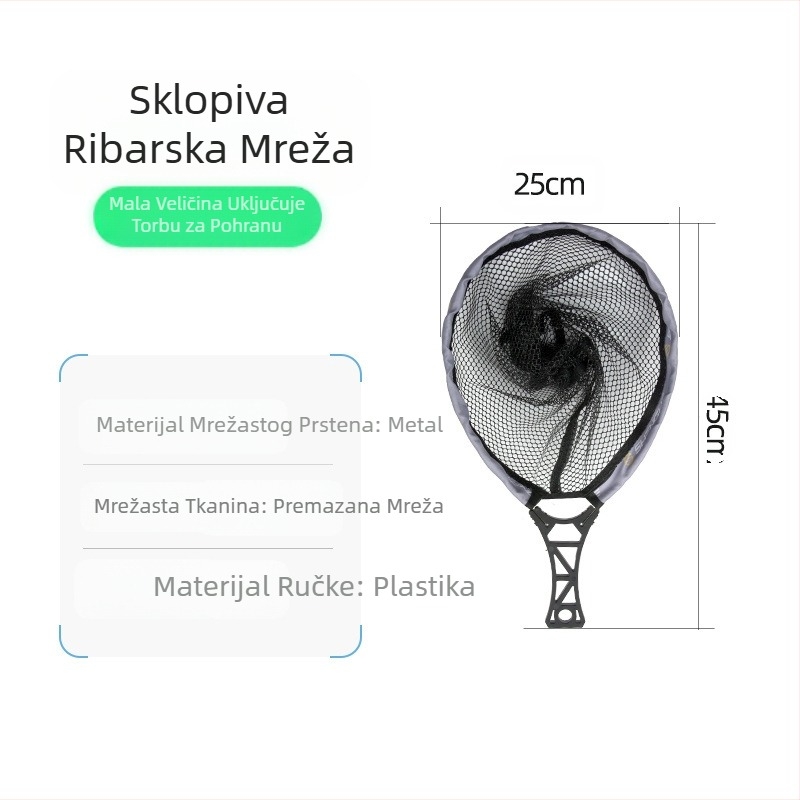 Sklopiva ribarska mreža, mala ribarska mreža, prijenosna mini ručna ribarska mreža, poseban ribolovni alat, puni set pribora