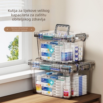 Prozirna prijenosna kućna prijenosna kutija za lijekove velikog kapaciteta, kutija za pohranu medicinske opreme za prvu pomoć, klasifikacija lijekova, plastična višeslojna